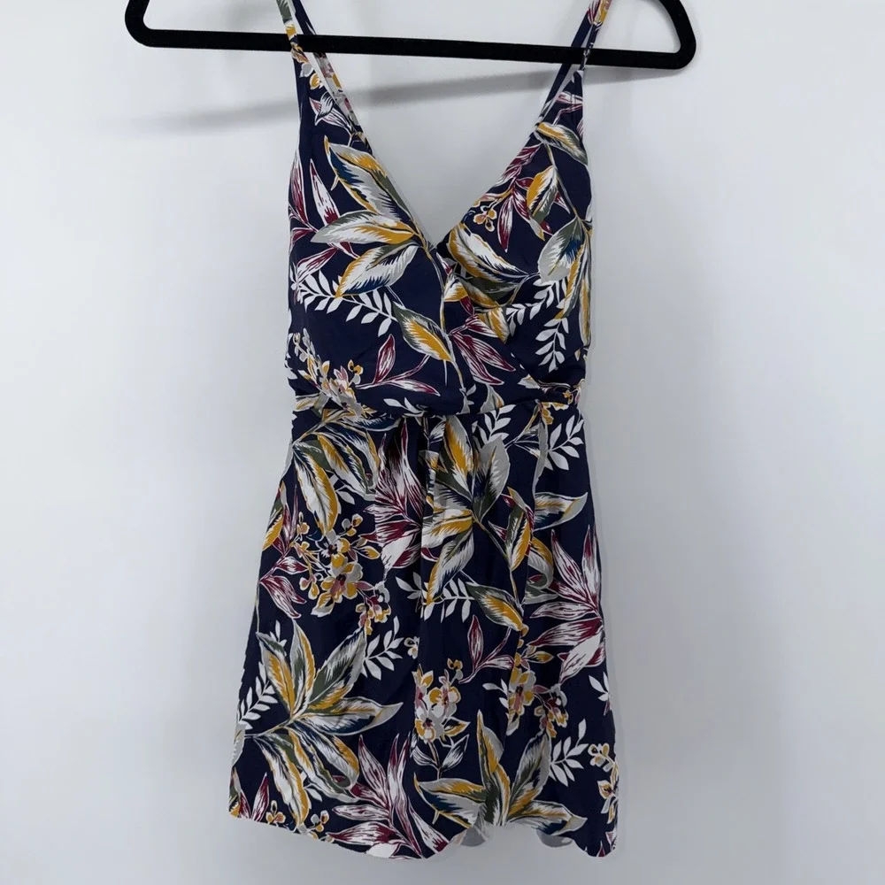 Anne Cole plunge swim dress size 10 navy blue Floral NEW deep v front & back